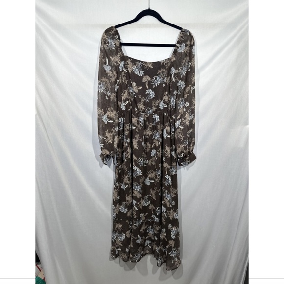 NEW All In Favor‎ [ Medium ] Square Neck Long Sleeve Midi Chiffon Dress - Picture 13 of 16